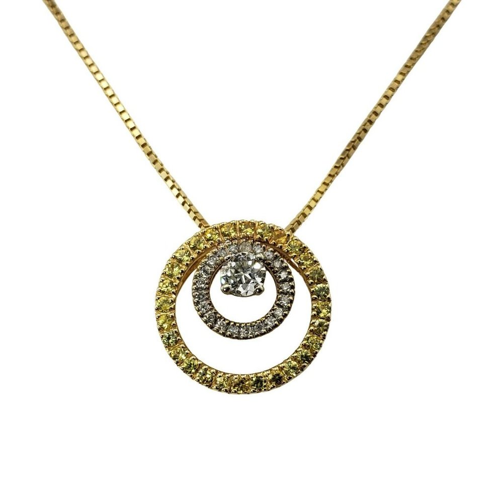 Vintage 14K Yellow and White Gold Diamond and Yellow Sapphire Necklace #10999